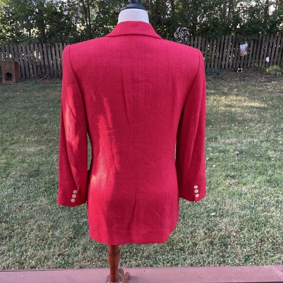 Vintage Ellen Tracy Red Silk Blazer Size 10 With Pockets & Button Details - Picture 7 of 13